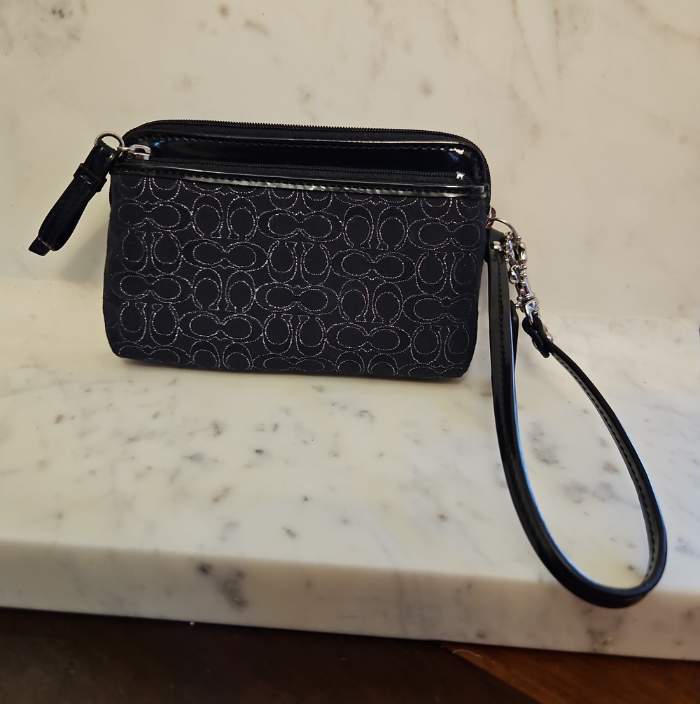 Coach Black Signature Wristlet with Detachable Strap